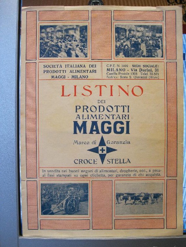 Listino dei prodotti alimentari Maggi in vendita nei buoni negozi di alimentari, drogherie... a prezzi fissi stampati su ogni etichetta per garanzia di chi acquista...