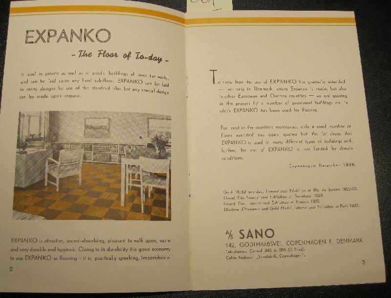 References for Expanko, the floor of today manufactured by A/S Sano, Copenhagen F., Denmark