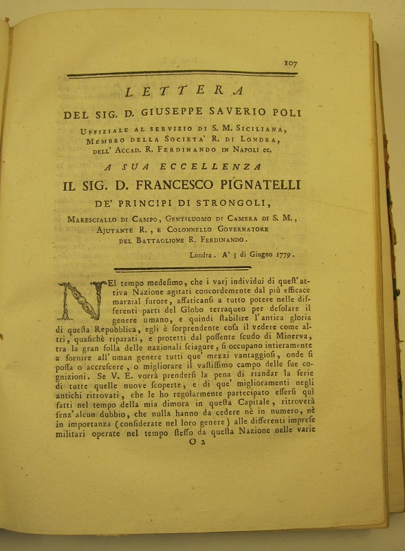 Lettera del sig. D. Giuseppe Saverio Poli... a sua eccellenza il sig. D. Francesco Pignatelli de' principi di Strongoli; SEGUE Memoria di un nuovo micrometro di riflessione diretta da Giuseppe Saverio Poli... al sig. De La Lande