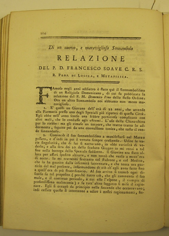 Di un nuovo e maraviglioso sonnambulo; LEG. CON Riflessioni... intorno al nuovo e maraviglioso sonnambolo descritto nella III parte di questo tomo