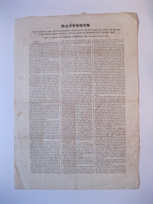 Rapporto della commissione creata dal Circolo Nazionale nella sua tornata del 18 settembre per riferire sull'imprestito di venti milioni imposto ala Banca di Genova col decreto ministeriale del 7 settembre 1848. Letto ed aprovato dal circolo nazionale nella tornata del 21 detto