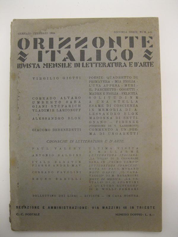 Orizzonte italico. Rivista mensile di letteratura e d'arte. Gennaio - Febbraio 1924. Seconda serie num. 4-5