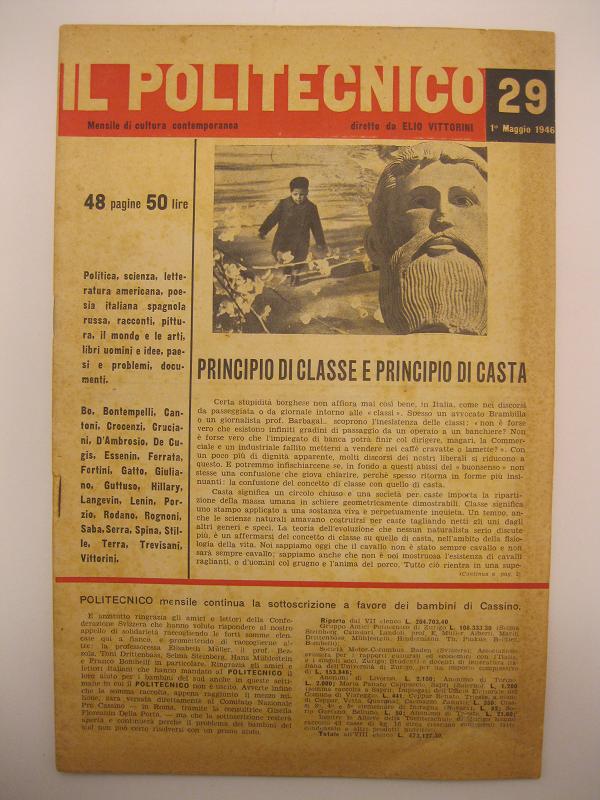 Il Politecnico. Mensile di cultura contemporanea. N. 29. 1 Maggio 1946. Diretto da Elio Vittorini