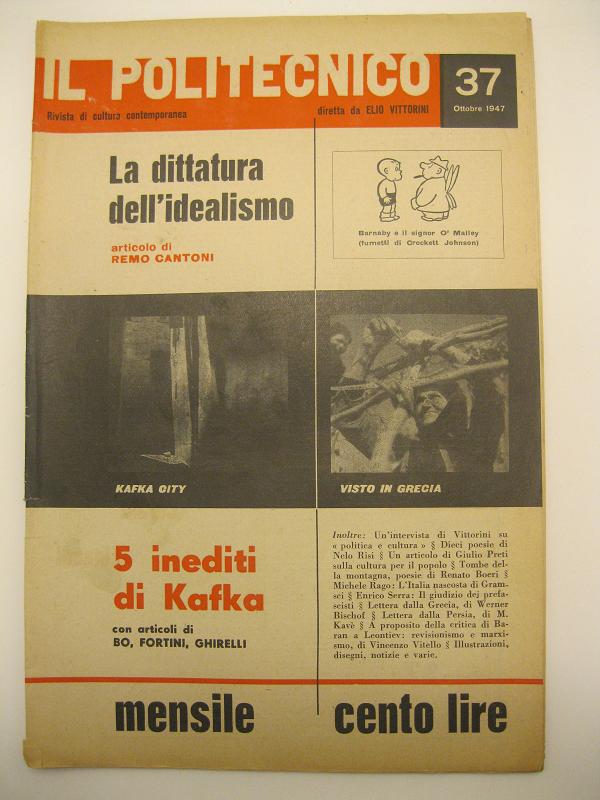 Il Politecnico. Rivista di cultura contemporanea diretta da Elio Vittorini. N. 37. ottobre 1947