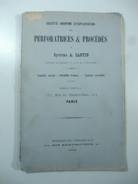 Societè anonyme d'exploitation des perforatrices & procedes du Systeme A. Cantin