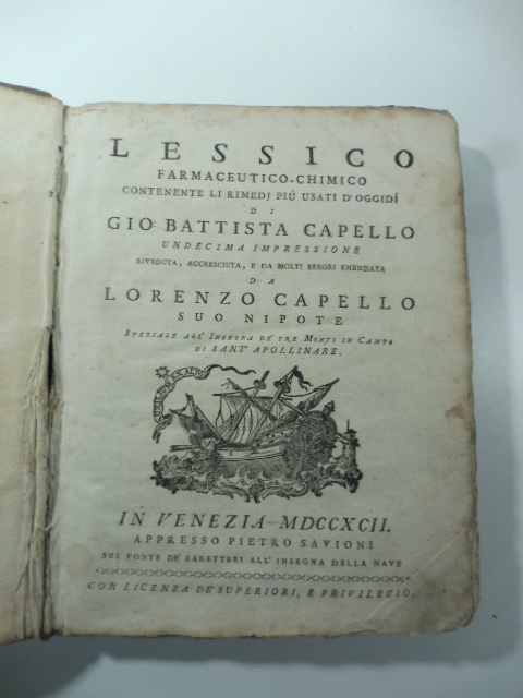 Lessico farmaceutico-chimico contenente li rimedj più usati oggidì... Undecima edizione