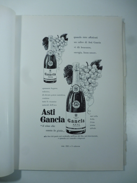 Campagna pubblicitaria Asti Gancia 15 ottobre-31 dicembre 1954. Campagna pubblicitaria Riserva Gancia 12 dicembre-31 dicembre 1954