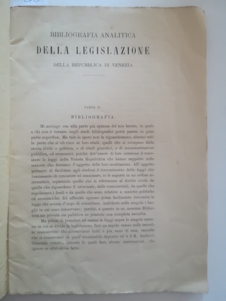 Bibliografia analitica della legislazione della Repubblica di Venezia, 1871