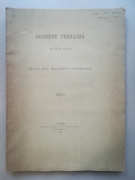 Giuseppe Vernazza ne' suoi studi e nelle sue relazioni letterarie