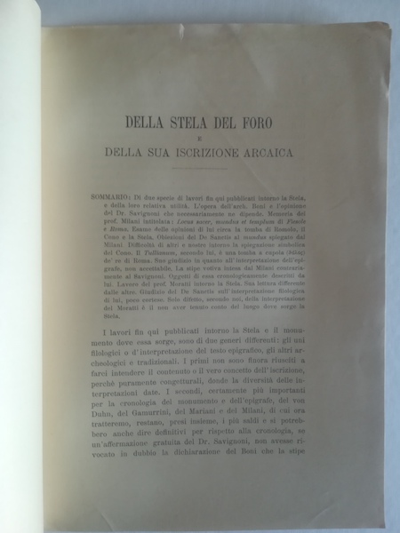 Della stela del Foro e della sua iscrizione arcaica