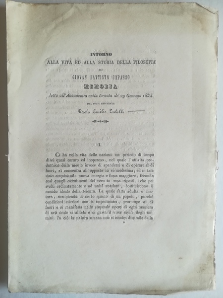 Intorno alla vita ed alla storia della filosofia di Giovan Battista Capasso. Memoria