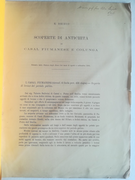 Scoperte di antichità in Casal Fiumanese e Colunga