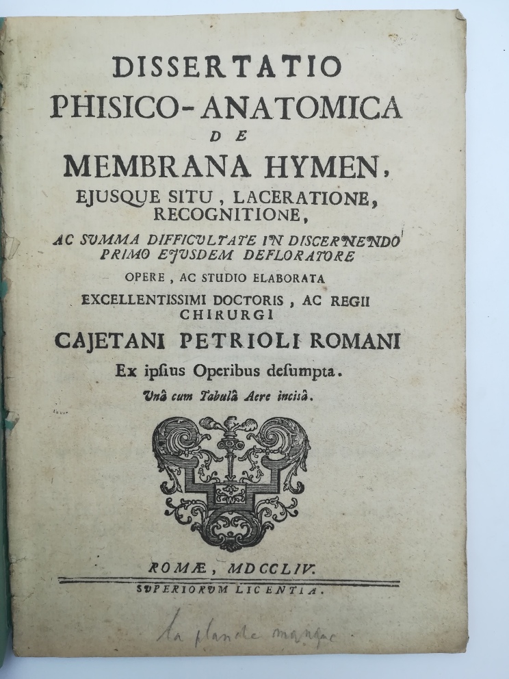Dissertatio phisico-anatomica de membrana hymen, ejusque situ, laceratione, recognitione, ac summa difficultate in discernendo primo ejusdem defloratore...