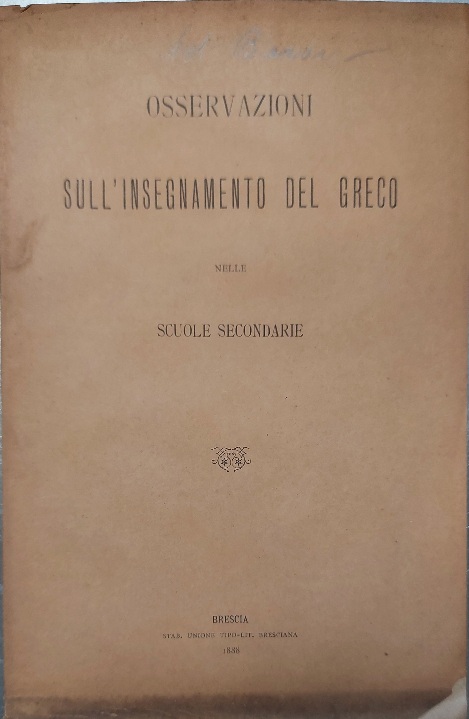 Osservazioni sull'insegnamento del greco nelle scuole secondarie